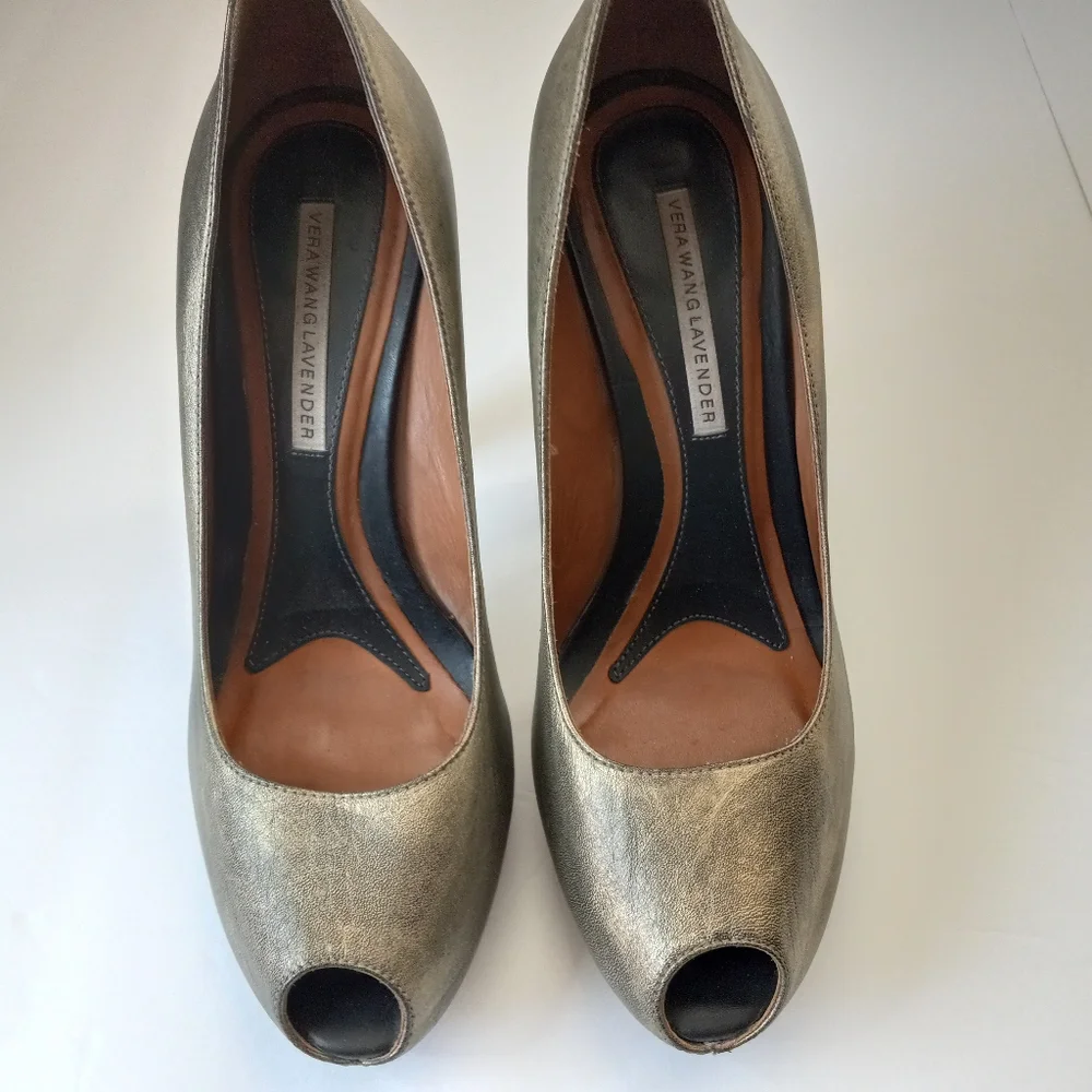 Vera Wang Lavender Label Peep Toe Metallic Pumps